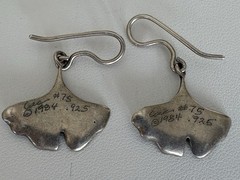 Vintage 1984 Signed Ster Silver Ginkgo Leaf Earrings Studio Artisan Botanical
