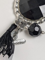 Vintage Boho Asymmetrical Beaded Statement Necklace Black Pendant Tassel Silver