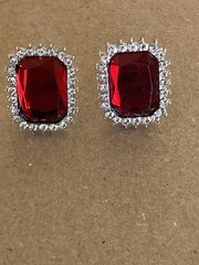 Vintage Red Stone “Halo Clip On Earrings