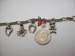 Vintage Silvertone Mix GOOD LUCK Charm Bracelet, Enamel, some made in Germany