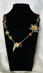 Vintage Boho Charm Necklace Asymmetrical Floral Glass Bead 16-20”