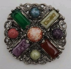Silver Brooch Multiple Various Stones Vintage