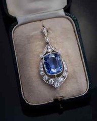 Art Deco Style Sapphire Lab-Created Diamond Wedding 14K White Gold FN Pendant