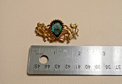 Lot Of 7 Gold Tone Vintage Brooches of various sizes materials, Rhinestones