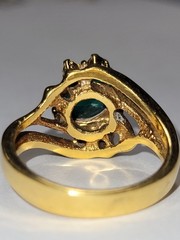 Vintage 14KGE Plate Imitation Emerald Solitaire Clear Stone Accents Fashion Ring