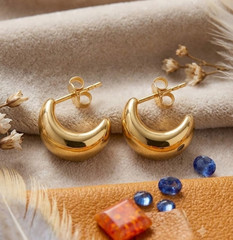 Gold Tone Chunky Hoop Earrings Teardrop Huggie Women’s Stud 925 Sterling Silver