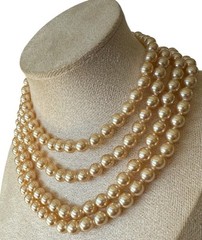 Vintage Couture Czech Republic Glass Faux Pearls 7mm Necklace Opera 54” Long!