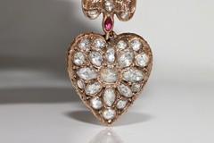 Antique Circa 1900s 12k Gold Natural Rose Cut Diamond Heart Pendant Necklace