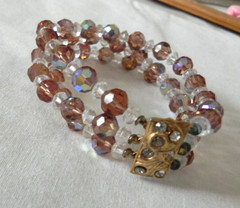 Vintage Golden Brown AB Double Strand Crystal Necklace and Bracelet Set