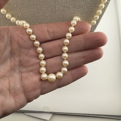 Vintage Graduated 5-8mm Strand Japanese Akoya Pearl Necklace Sterling Silver 21″