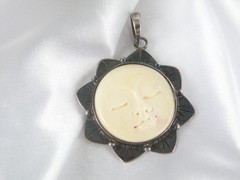 Vintage Sterling Silver 925 Large Carved Sun Moon Face Pendant