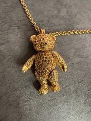 Articulated Bear Necklace And Brooch Set Goldtone With Rhinestones