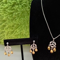 Vintage Finnish ARU Sterling Silver Filigree Necklace & Earring Set Sundrop