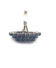 Antique Silver Bohemian Czech Garnet 3 Row Cluster Cocktail Ring Size 5