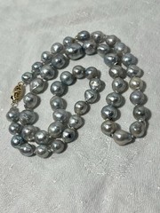 Japanese Silver-Blue Baroque Saltwater Akoya Pearl Necklace 14k clasp 6-9.5mm