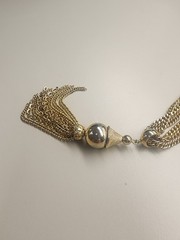 Vintage Gold Tone Chunky Statement Multi Strand Chain Necklace W/ Tassle