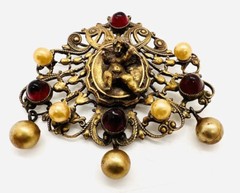 JOSEFF of HOLLYWOOD Cherub Red Bullet Glass Brooch Signed Vintage Jewelry