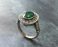 Art Deco Style Edwardian Lab Created Emerald Anniversary 14K White Gold FN Ring