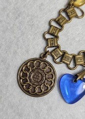 VTG United States US History Charm Bracelet Brass Enamel Bookchain Heart Charms