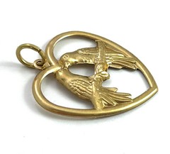 Vintage Charm Lovebird Heart Pendant Brass Stamping Vintage Jewelry Gift For Her