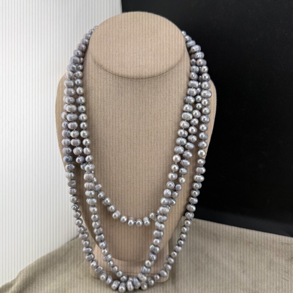 Freshwater Pearl Necklace Silver Tone Flapper Opera LONG 96”