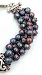 Vintage Peacock Pearl Bracelet Sterling Silver 925 3 Strand Freshwater Pearl