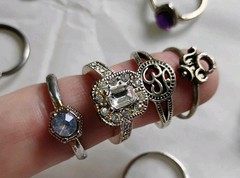 Huge Lot Of 35 Silvertone Costume Vintage Rings Various Sizes Mixed