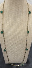 Vintage Bezel Set Green Crystal Station Necklace Bar Link Chain 23”