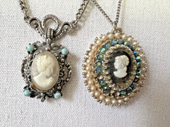 Vtg Estate Cameo Jewelry Artisan Painted Floral Romantic Victorian Revival Lot