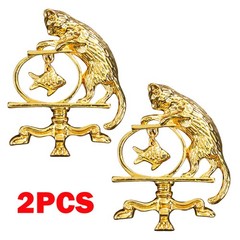 2Pcs Antique Jewelry Cat Vintage Fishing Brooch Personality Zinc Alloy USA