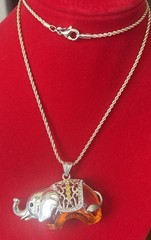 Amber Colored Silver Lucky Elephant W/ Rhinestones ,Chain 925 8 Grams Super Cute