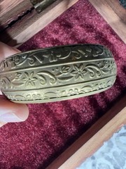 Gold-Tone Floral Engraved Bangle Bracelet Signed Made in India 36.84g