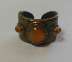Vintage Signed N A Brass Orange Cabochon Ring Size 8