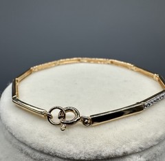 925 Sterling Vermeil Bar Link Bracelet w CZ Accent Bars Minimalist Dainty Skinny