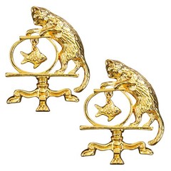 2Pcs Antique Jewelry Cat Vintage Fishing Brooch Personality Zinc Alloy NEW