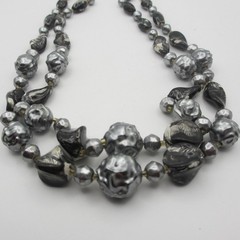Vintage Hong Kong Necklace Beaded Black Gray Double Strand 23 Inch