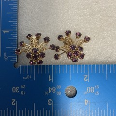 Vintage Purple Rhinestone Floral Cluster Clip-On Earrings Gold Tone