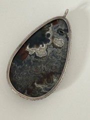 Vintage Crazy Lace Agate Pendant Natural Stone Sterling Silver Cabochon