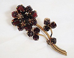 Czech Bohemian Vintage Garnet Flower Pin Brooch Signed