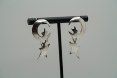 Vintage 1995 Sterling Silver Moon Stars Dangle Earrings 4.2cm JB37