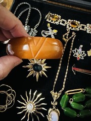 VTG Lot Of 23 Old Costume Jewelry Pieces Bakelite Antique Wearable Stones Rings