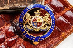 English Antique Hand Painted Enamel Royal Coat of Arms Brooch Pin Armorial