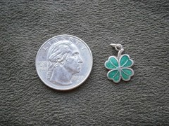 Small Lucky Four Leafed Clover Vtg Sterling Silver Enamel Bracelet Charm Pendant