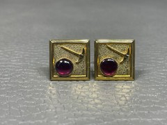 Vintage Purple Stone Yellow Gold Plated Cuff Links