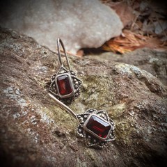 Sterling Silver 925 Hook Earrings With Red Colored Stone