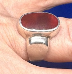 Y59 Modernist 2 Ct. Carnelian 925 Silver Seal RING Size 9.5 Vintage Asymmetrical
