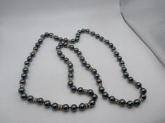 VTG Hematite Rhinestone Disk Beaded Hand Knotted Necklace 36″