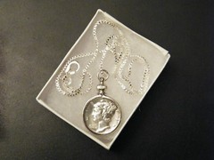Coin Pendant Silver VINTAGE MERCURY DIME Bezel Sterling Silver Plated 18” Chain