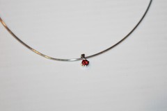 Estate Sterling Silver Neckwire Choker Chain 925 Necklace + Synth Ruby Pendant