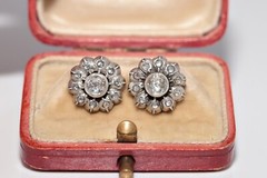 Antique Circa 1900s 14k Gold Top Silver Natural Rose Cut Diamond Earring